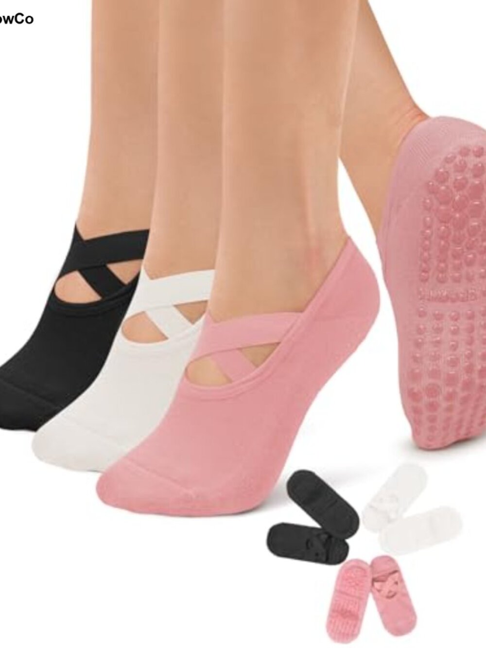 Non Slip Grip Socks for Women Pilates Yoga Barre Dance Cotton 3 Pack